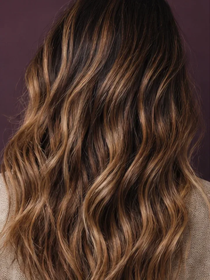 Inspiración visual de balayage caramelo sobre cabello largo ondulado